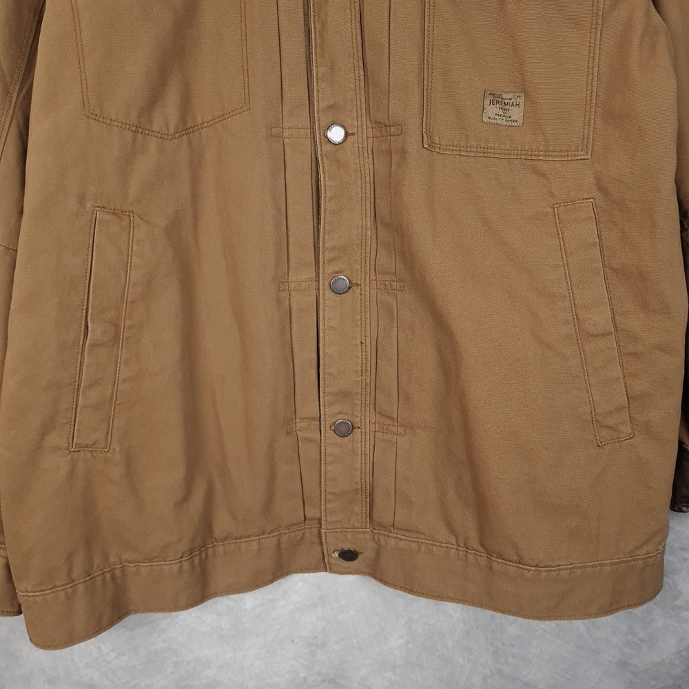 Jeremiah Barn Coat Mens XL Brown Canvas Lined Corduroy Collar Snap Workwear - Picture 8 of 16